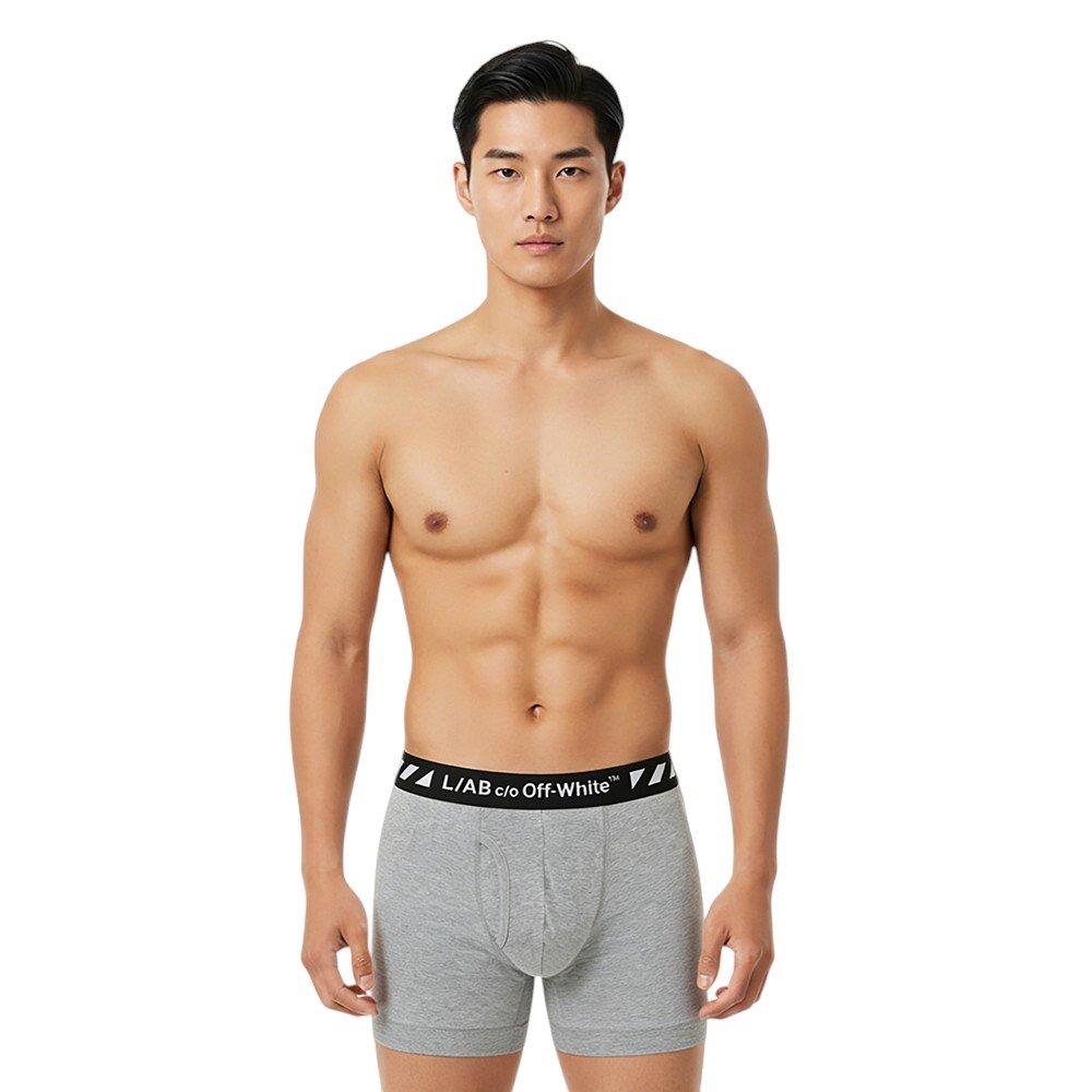 L/AB c/o Off-White Men's Diagonal 6" Boxer Brief With Fly (3 Pack) - Black/White/Grey - BLACK/WHITE/GREY